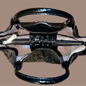 Brahmin Leather MALLORY Satchel Bag, Black Croc Melbourne